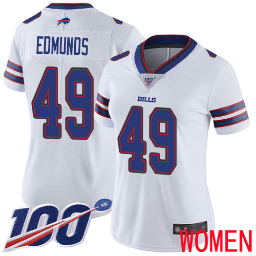 Women Buffalo Bills #49 Tremaine Edmunds White Vapor Untouchable Limited Player 100th Season NFL Jersey->women nfl jersey->Women Jersey